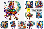 10 Colorful Autumn Witch PNG with Mo, an Illustration by Clipart Bloom (Thumbnail 1 of 11)