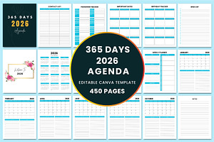 365 Days 2026 Agenda KDP Interior, a Stationery Template by Shumaya