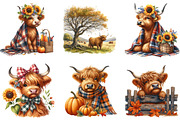Watercolor Autumn Highland Cows, a Seasonal Illustration by DreamArtGraphic (Thumbnail 4 of 4)