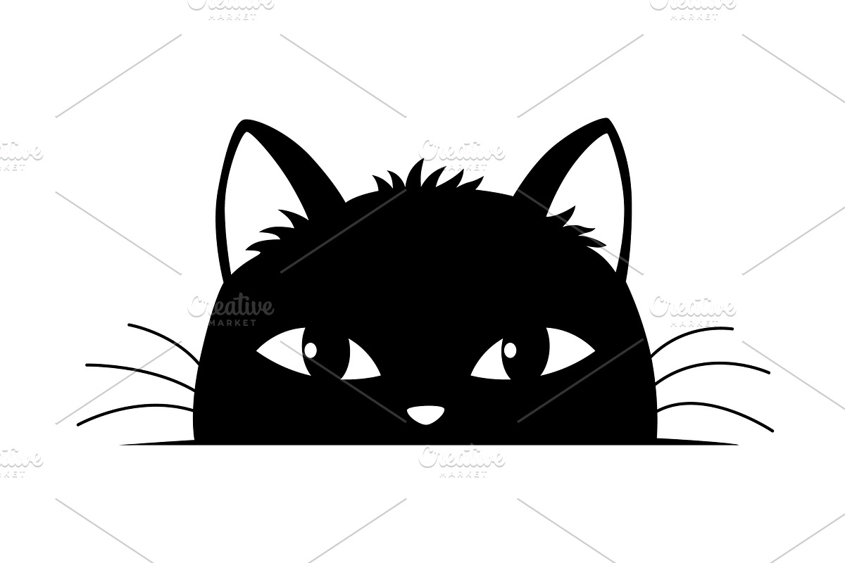 Black cat peeking out window, an Animal Illustration by Things for designers