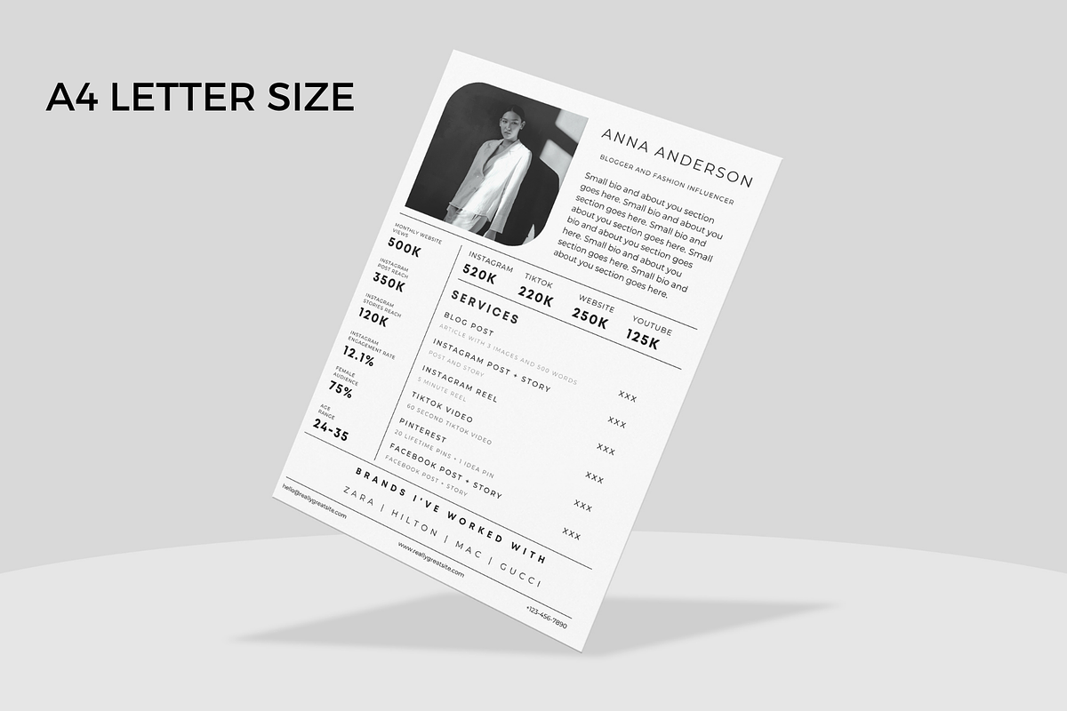 1 Page Influencer Media Kit Template, a Presentation Template by CoCreatorDesigns (Photo 4 of 7)
