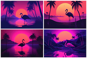 24 Neon Flamingo Illustrations