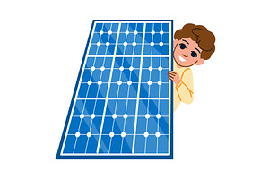 Young engineer hiding behind solar, an Illustration by pikepicture