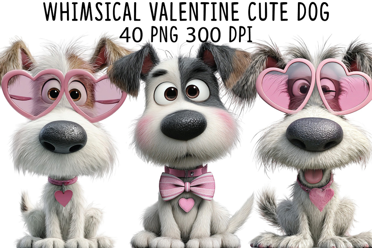 Whimsical Valentine Cute Dog Clipart, an Illustration by CraftArtStudio (Photo 1 of 6)