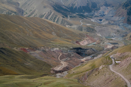Panorama view to Tian Shan mountain and Coal Mine Kara-Keche, Naryn Province, K