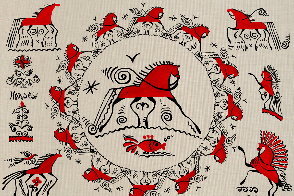 RED Horses handdrawn SET, an Illustration by denisespinoza (Photo 4 of 5)