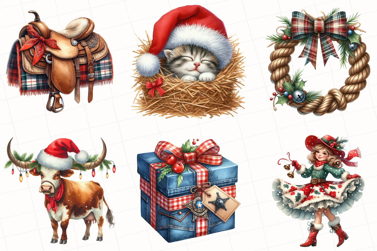 Watercolor Western Christmas Clipart, an Illustration by OK Design (Photo 2 of 5)