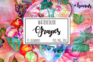 Watercolor grape set + Bonus 4 BG.