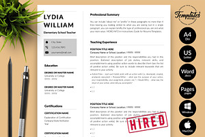 Teacher Resume Template / CV - Lydia