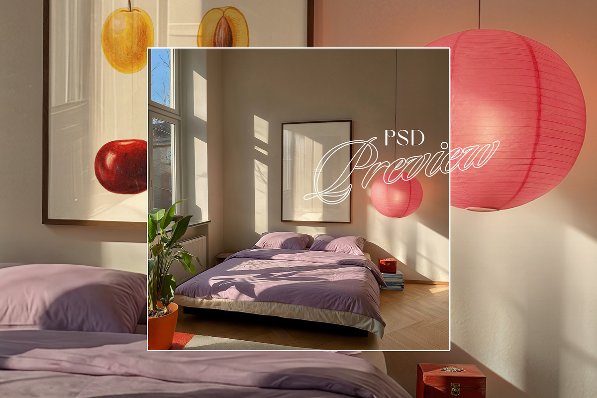 DIN A Frame Vibrant Bedroom Mockup, an Advertising Mockup by WasMockups (Photo 5 of 5)