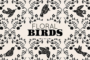 FLORAL BLACK BIRD SILHOUETTES Spring