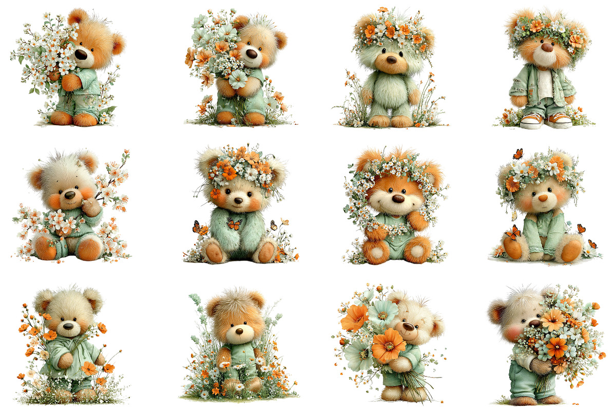 Whimsical Spring Teddy Bear Clipart, an Illustration by Dream Creation (Photo 4 of 5)