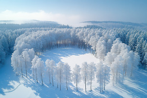 Winter wonderland view of a snowy fo, a Photo by Tanuart