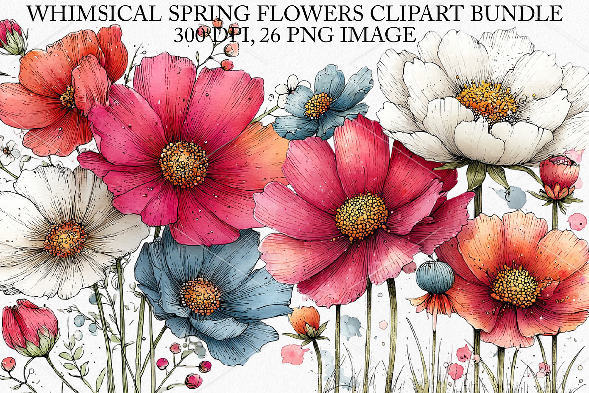 Whimsical Spring Flowers Clipart, an Illustration by Canvas Craft (Photo 1 of 7)