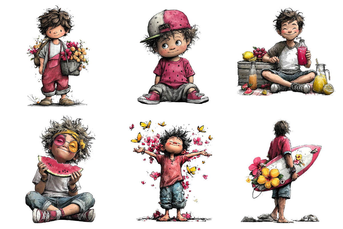 Whimsical Summer Boys Clipart, an Illustration by DreamPrint404 (Photo 2 of 6)
