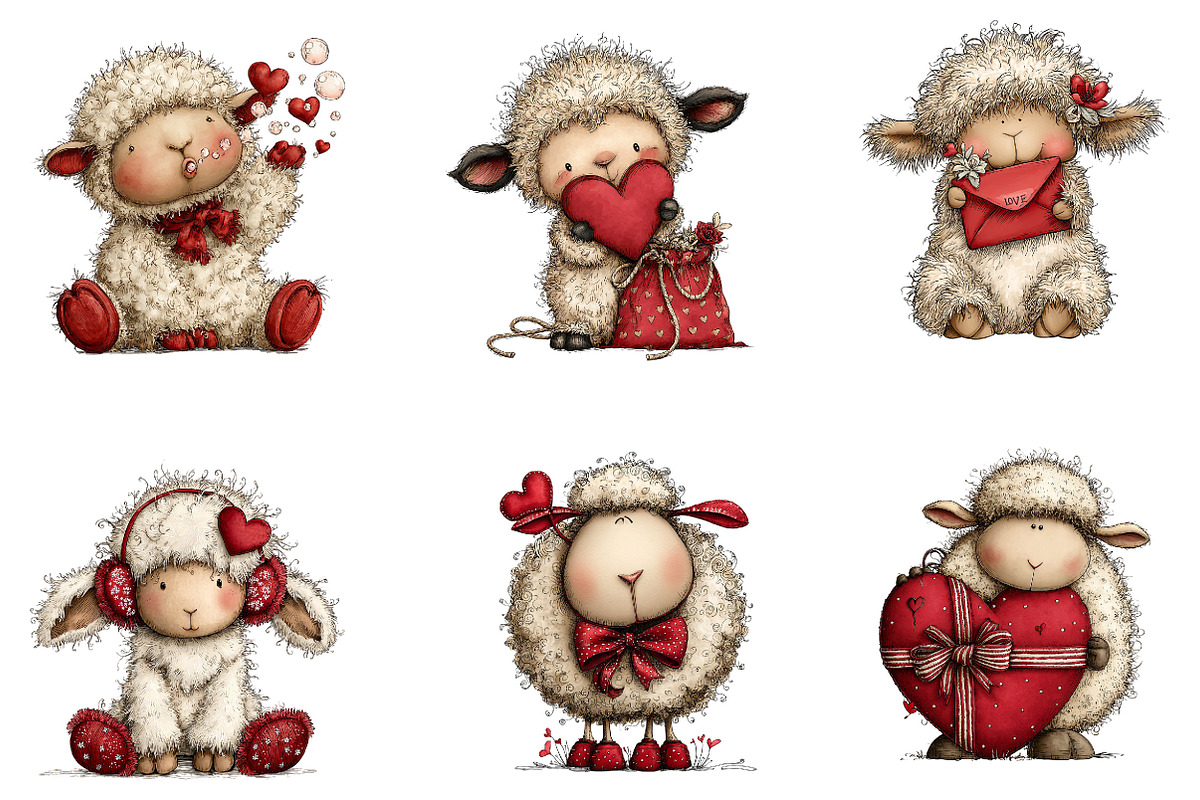 Quirky Valentines Sheep Clipart, an Illustration by Dream Creation (Photo 3 of 6)