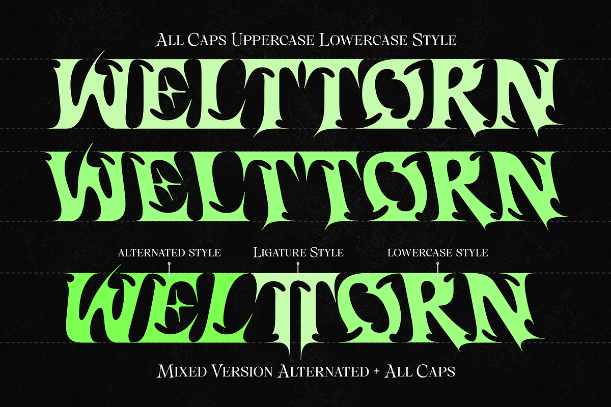 Welltorn - Y2K Black Metal Game Font, a Blackletter Font by Typia Nesia (Photo 2 of 12)