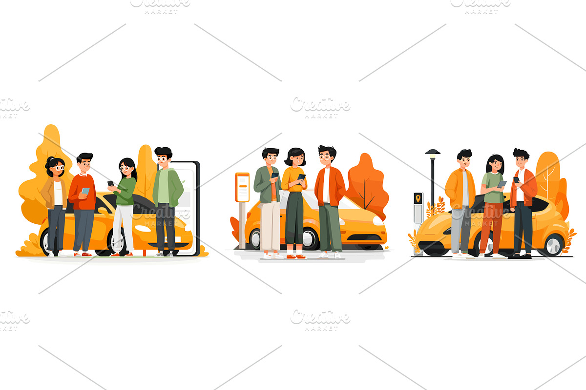 Car sharing concept. Drivers friends, a Transportation Illustration by Stock-Smart-Start