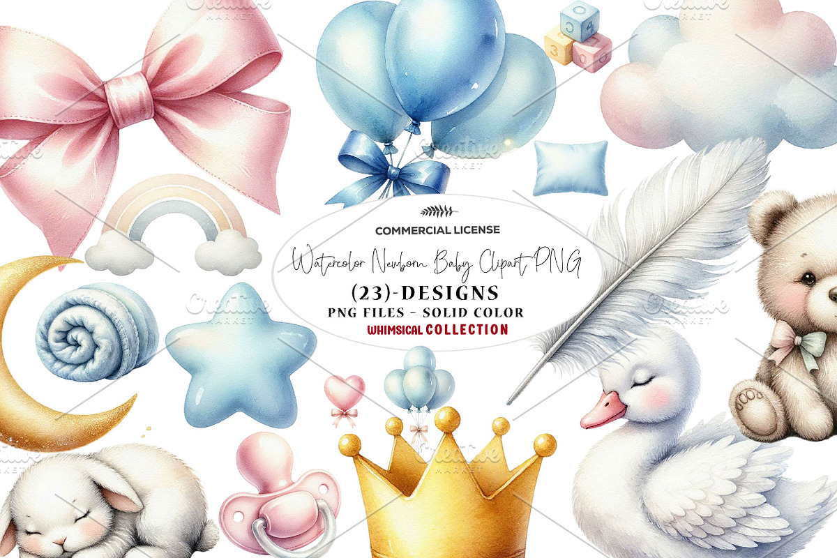 Watercolor Newborn Baby Clipart PNG, a Seasonal Illustration by CreationArt (Photo 1 of 7)