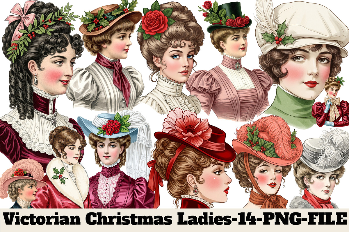 Victorian Christmas Ladies Clipart, an Illustration by DreamArtGraphic (Photo 1 of 5)