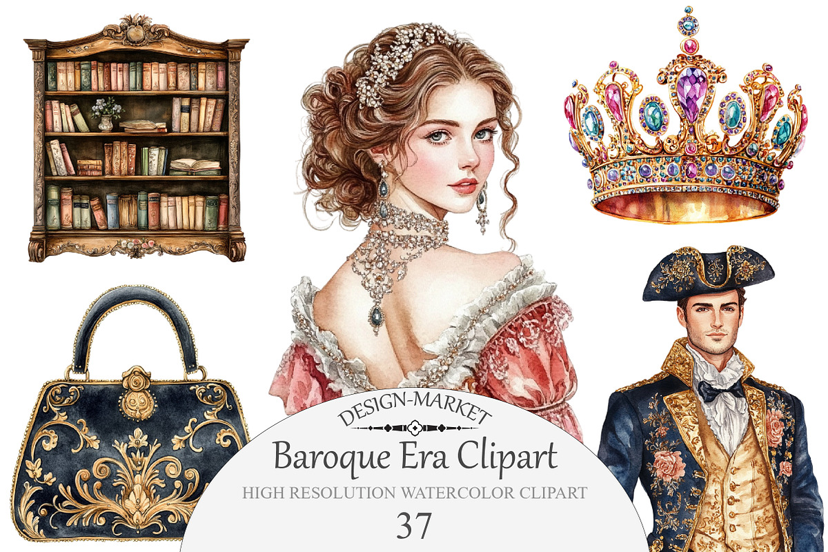 Watercolor Baroque Era Clipart, an Illustration by Design Market (Photo 1 of 4)