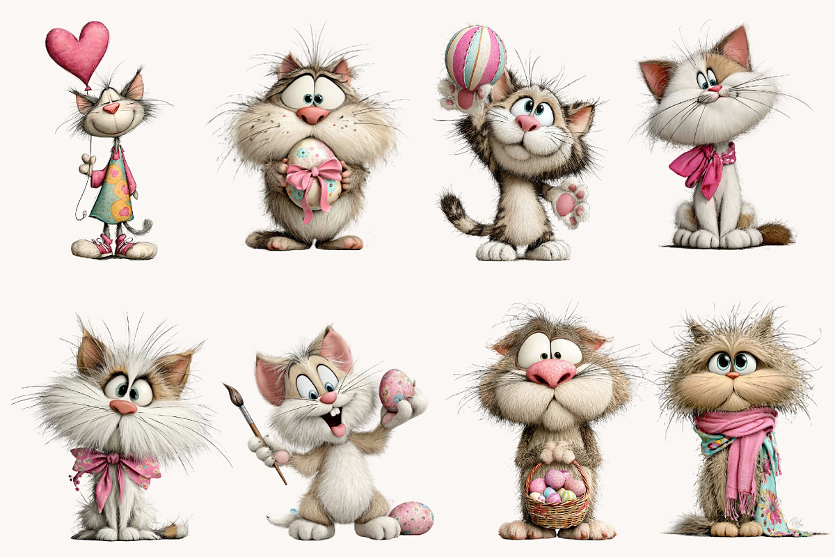 Whimsical Easter Cats clipart, an Illustration by Designworld (Photo 5 of 9)