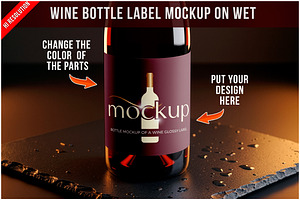 Wine Bottle Label Mockup On Wet PSD, a Packaging Mockup by Bruno's Shop