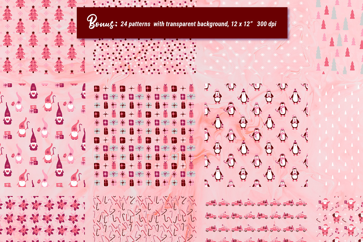 Pink Christmas Clipart & Patterns, a Decorative Illustration by AvaAva (Photo 24 of 25)