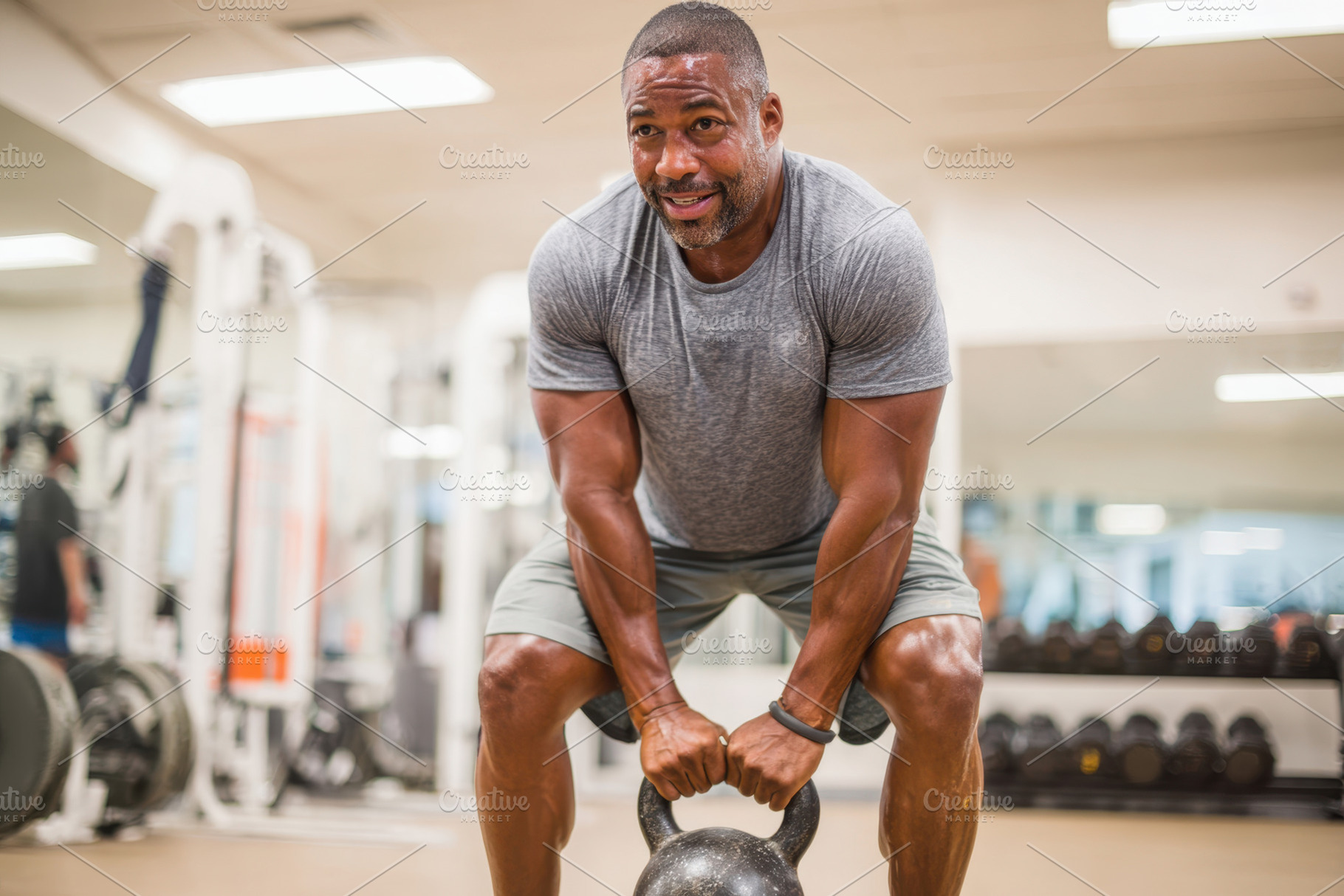 Man lifting kettlebell in gym, a Sports & Recreation Photo by AlyaAnd