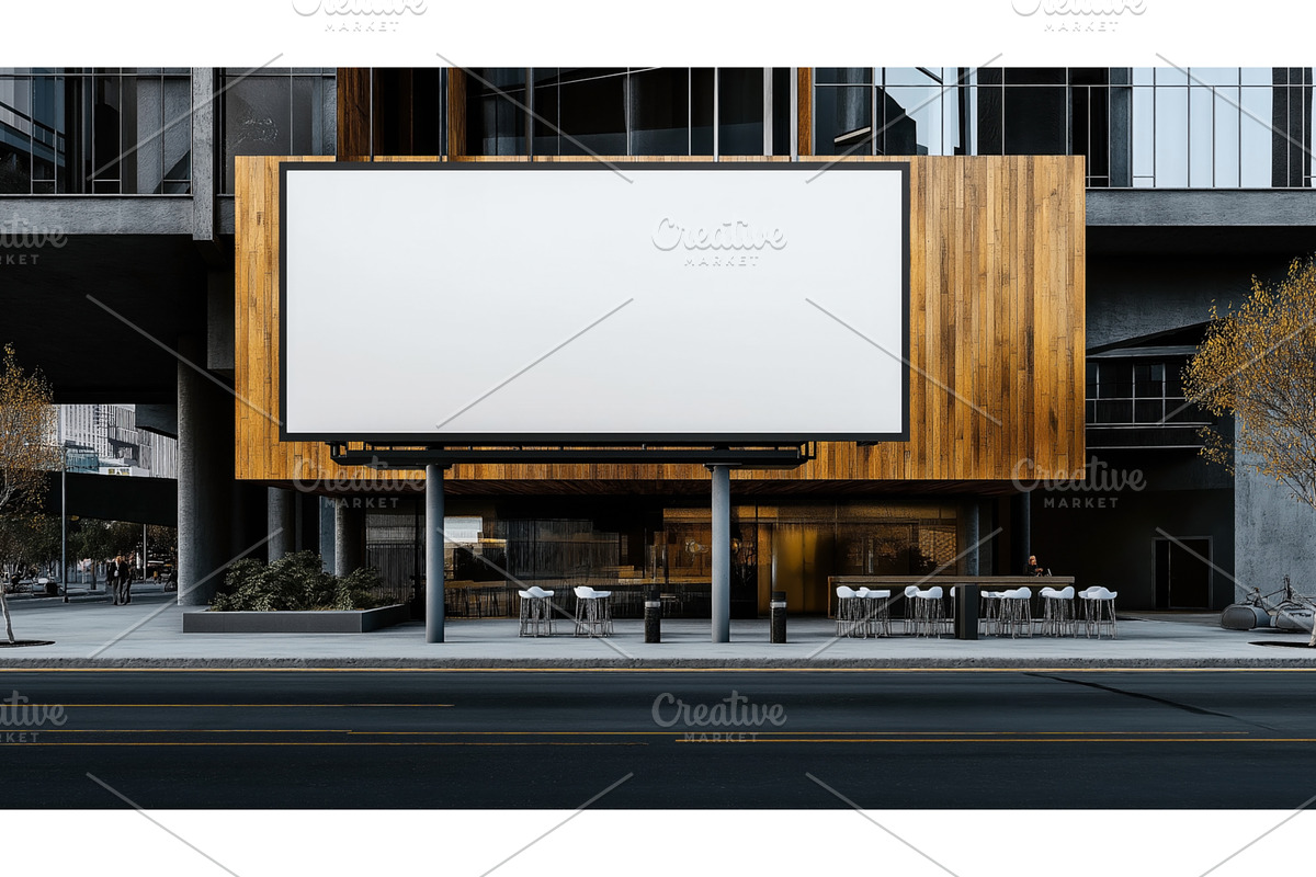 Empty white billboard above an, an Object Illustration by Sergey Kotenev
