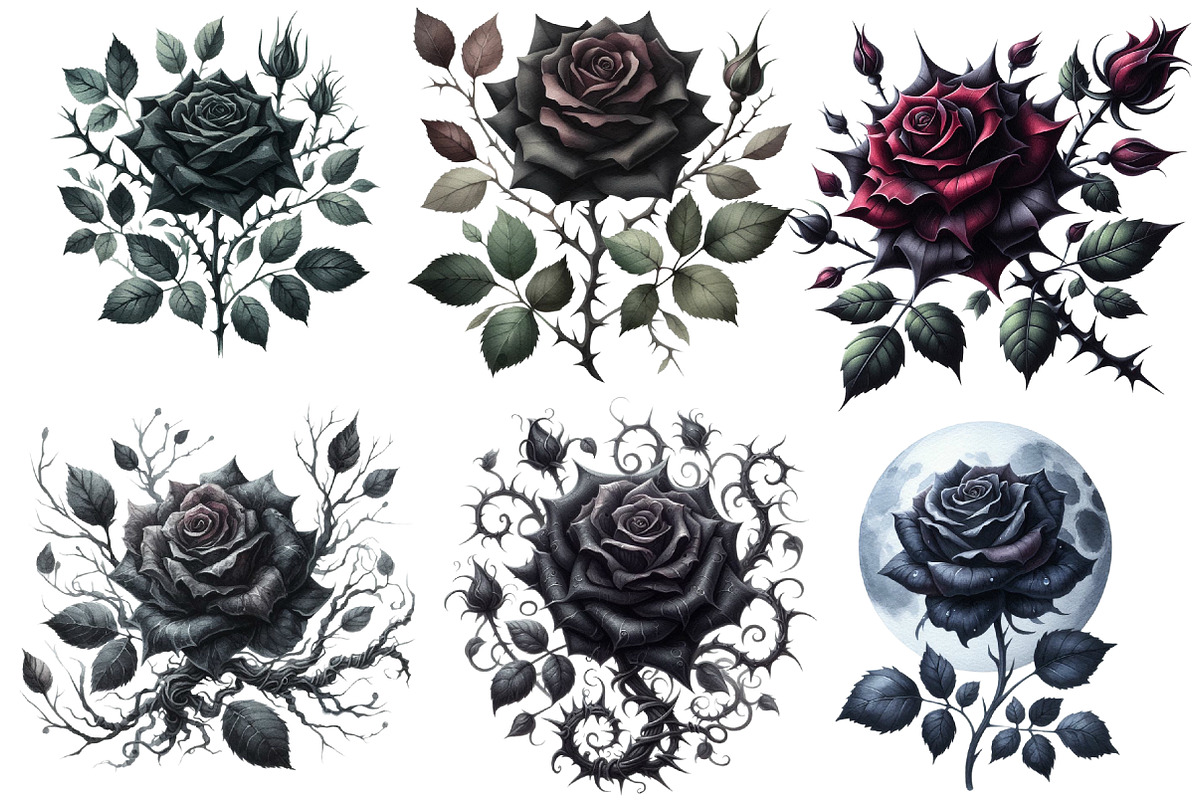 Gothic Roses Clipart Bundle, an Illustration by Designworld (Photo 2 of 6)