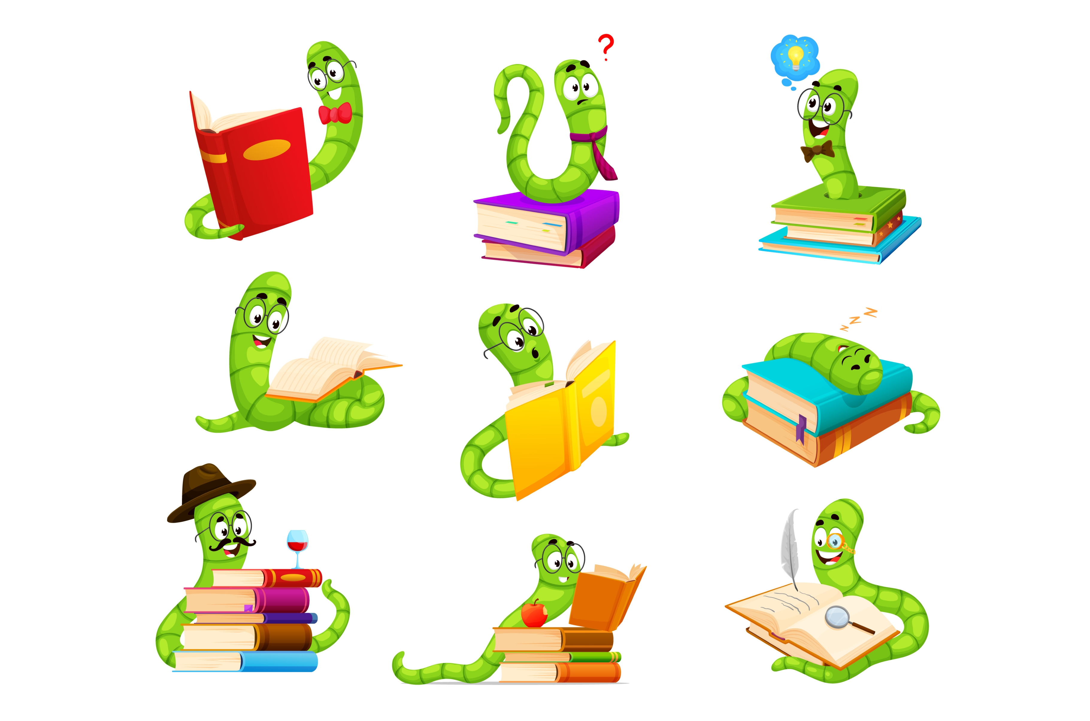 Cartoon bookworm characters | Illustrations ~ Creative Market