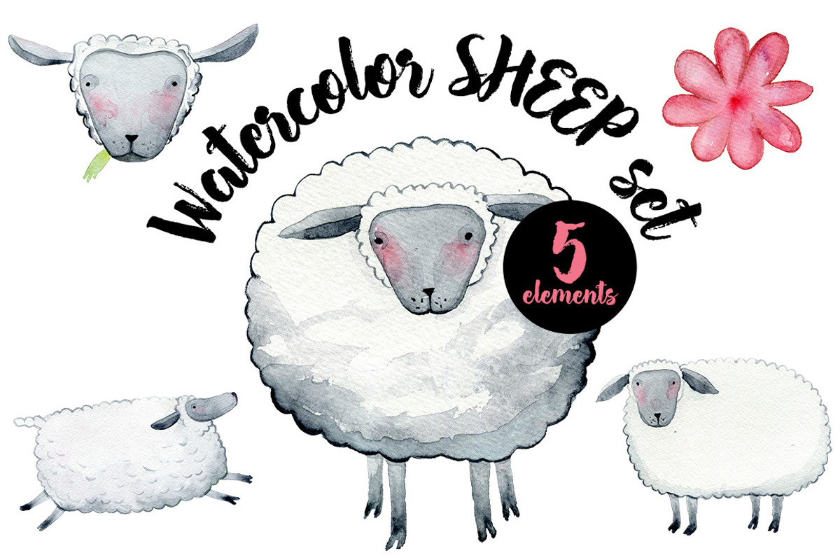 Watercolor SHEEP Set, an Animal Illustration by Bibela (Photo 1 of 3)