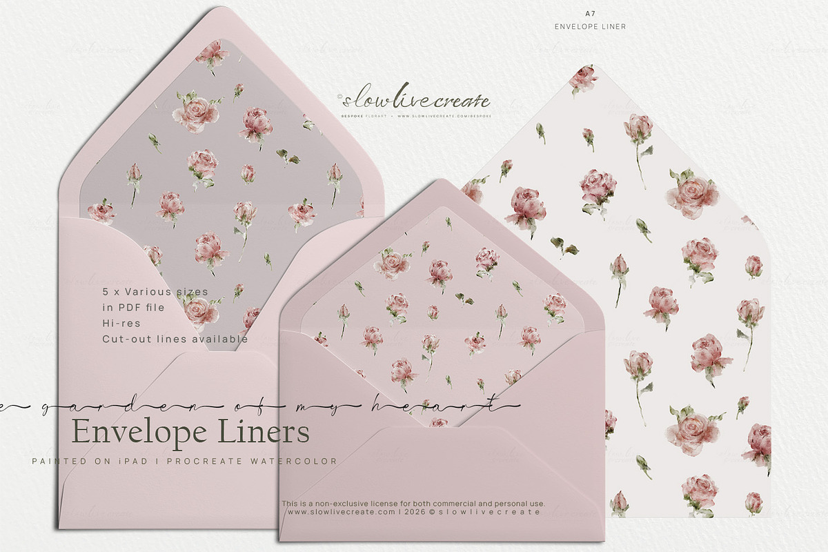 Bloom | Pink Roses Watercolor, a Stationery Template by slowlivecreate (Photo 2 of 4)