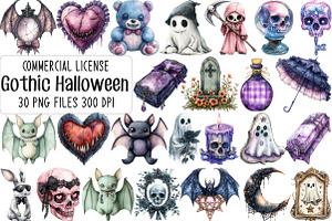 Pastel Gothic Halloween Clipart, an Illustration by CraftArtStudio