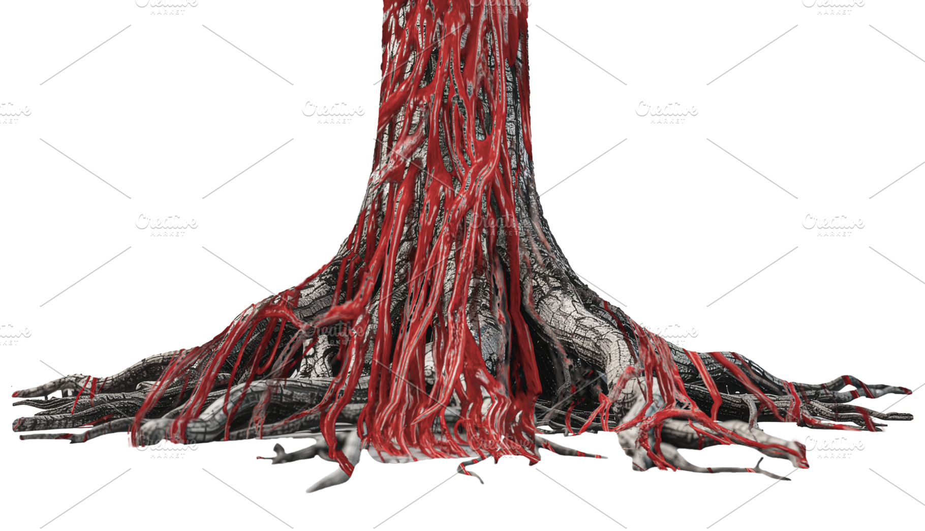 Isolated tree with blood red trunk, a Photo by DanFLCreativo