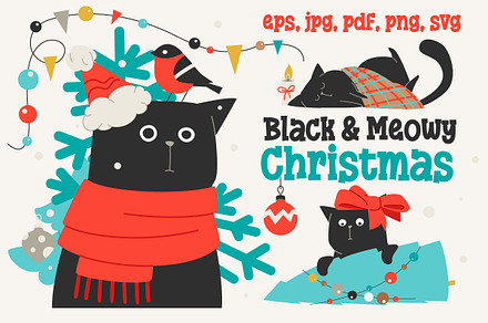 Black & Meowy Christmas | Hand Drawn