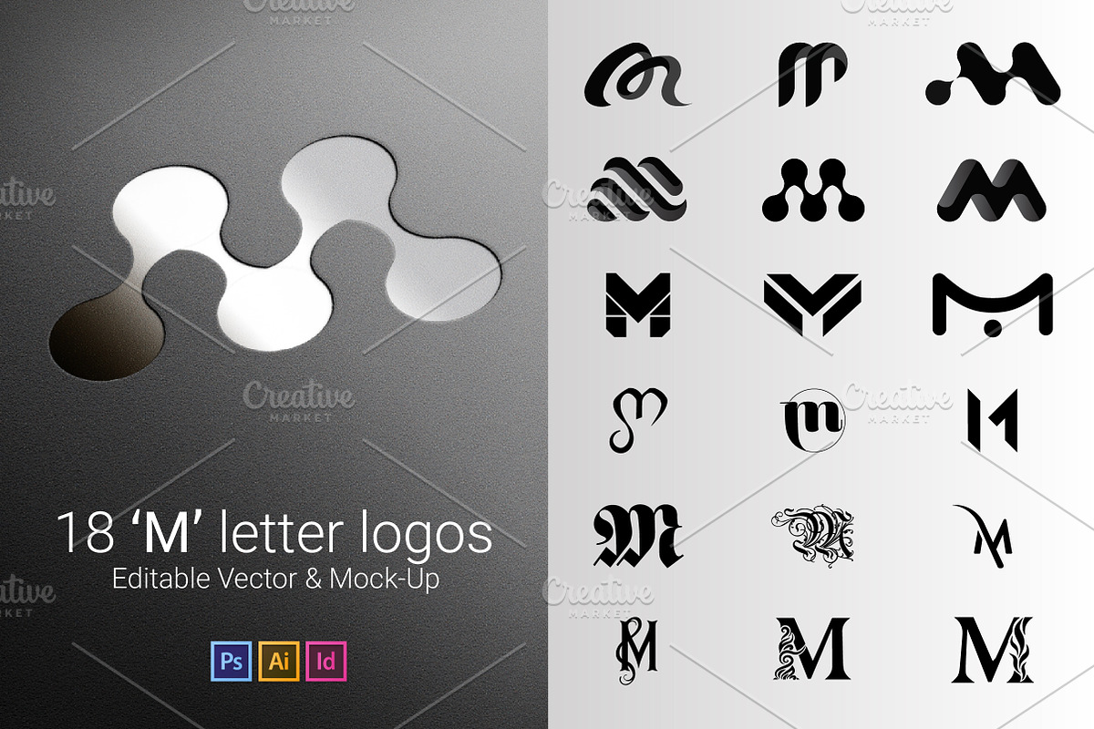 18 M Letter Logos - Vector & Mock-Up, a Branding & Logo Template by Multiple (Photo 1 of 5)