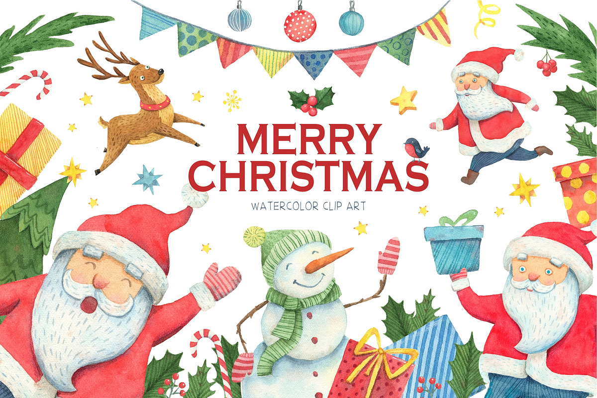 CHRISTMAS - WATERCOLOR CLIP ART, a Decorative Illustration by Kattarina Po (Photo 1 of 8)