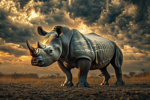Rhino stands prominently in the fore, an Animal Photo by Pixeness Studio