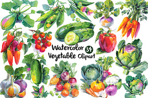 Watercolor Vegetable Clipart Set, an Illustration by Daily.Designs
