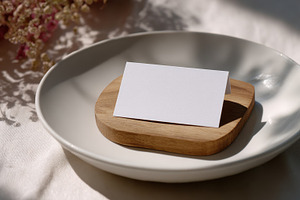 Card on wood plate with flowers, a Photo by Beautiful things