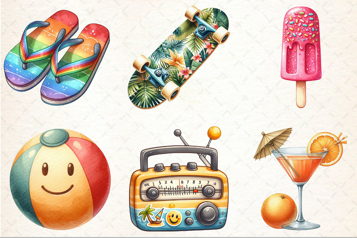 Cute Retro Summer Clipart, an Illustration by Rose Art (Photo 3 of 9)