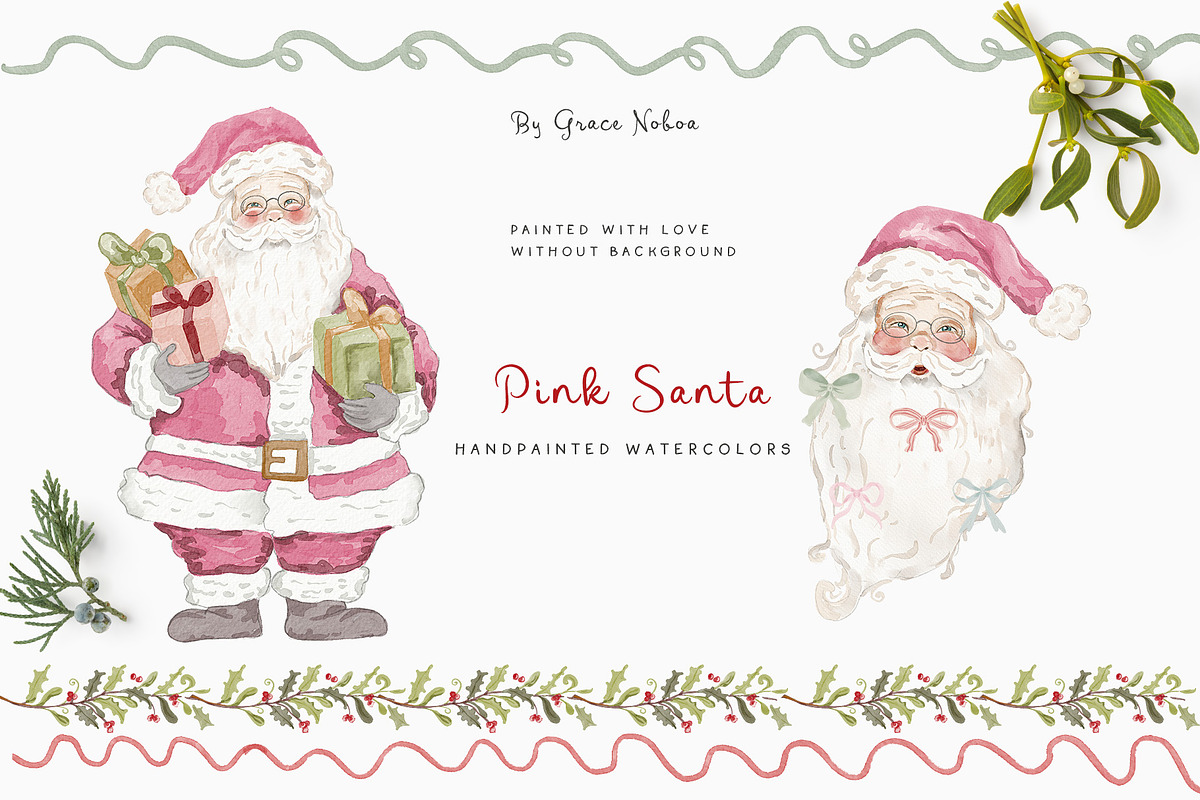 Watercolor Christmas Floral Bows, a Decorative Illustration by Grace Noboa Illustrations (Photo 5 of 24)
