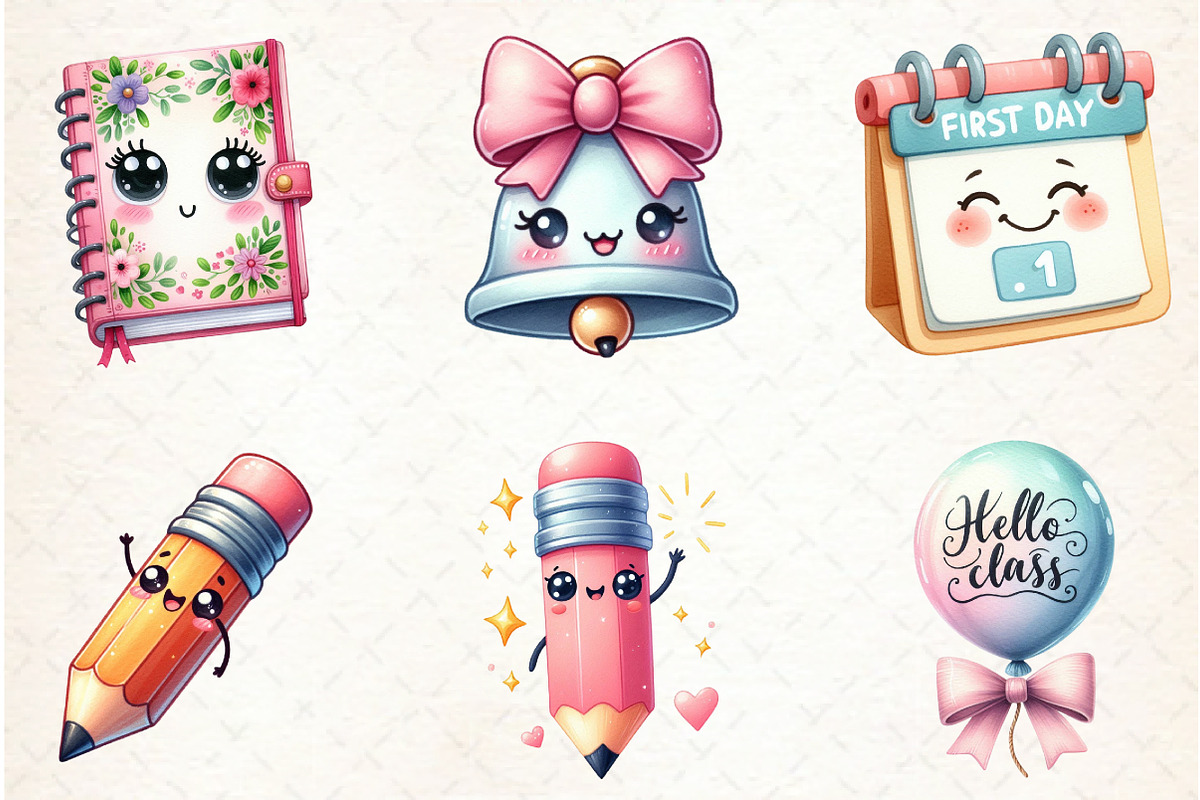 Kawaii Hello School Clipart Bundle, an Illustration by Libby Wishes (Photo 4 of 6)
