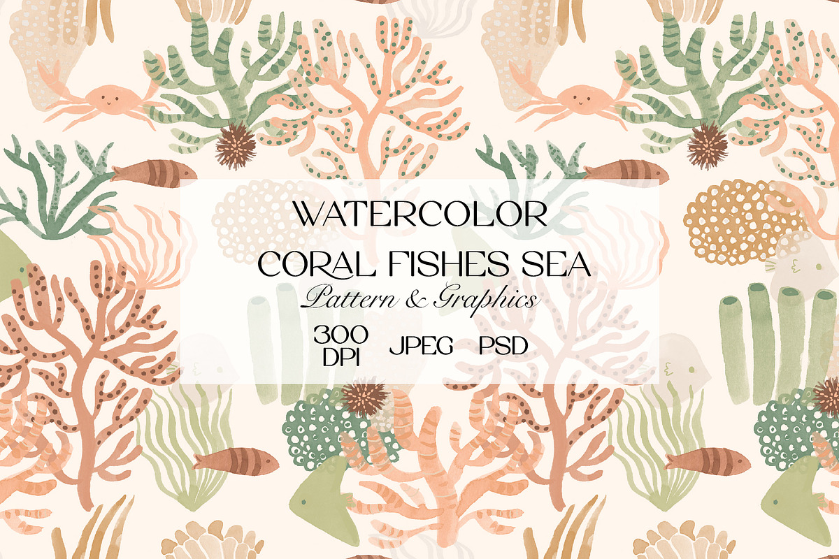 Watercolor Coral Fishes Sea Pattern, a Pattern Graphic by StudioGlouna
