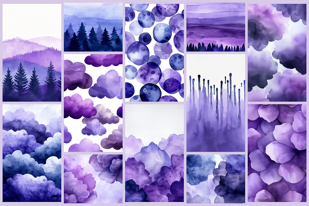 Purple & Violet Watercolor Textures, a Texture Illustration by AI Petr Creative Agency (Photo 5 of 7)