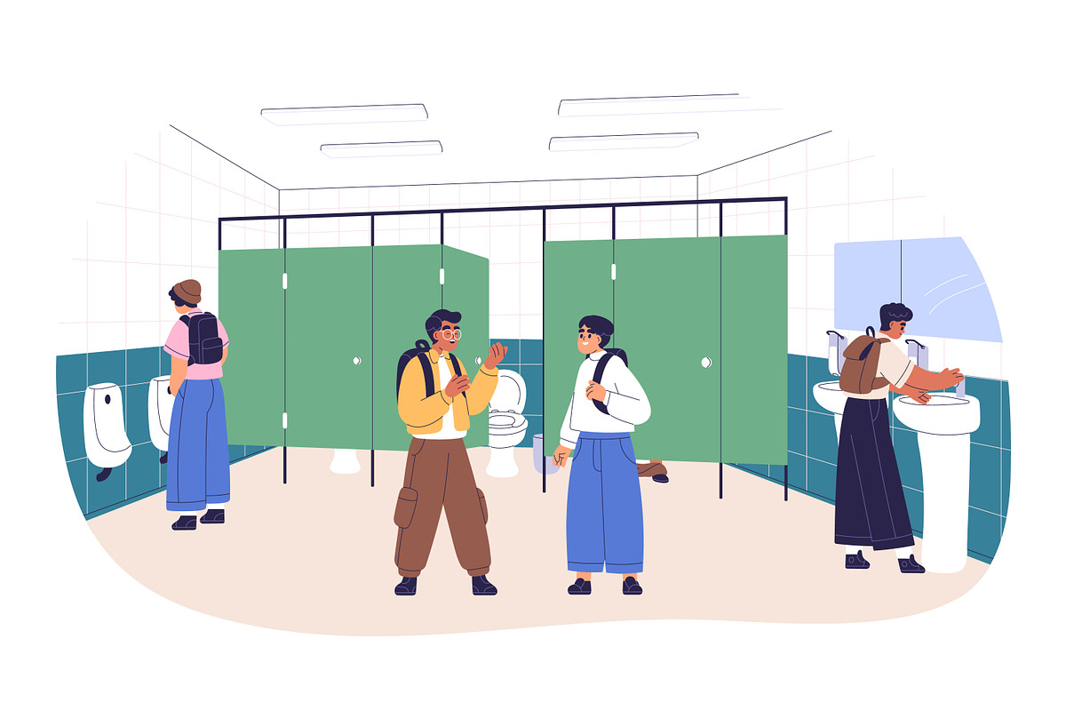 People using public toilets, WC set, a Person Illustration by Good Studio (Photo 5 of 7)