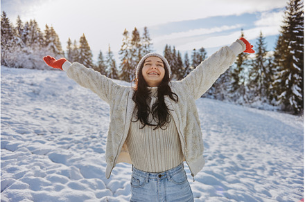 Woman in Winter Clothes Raised Hands, a Person Photo by Emotion photo