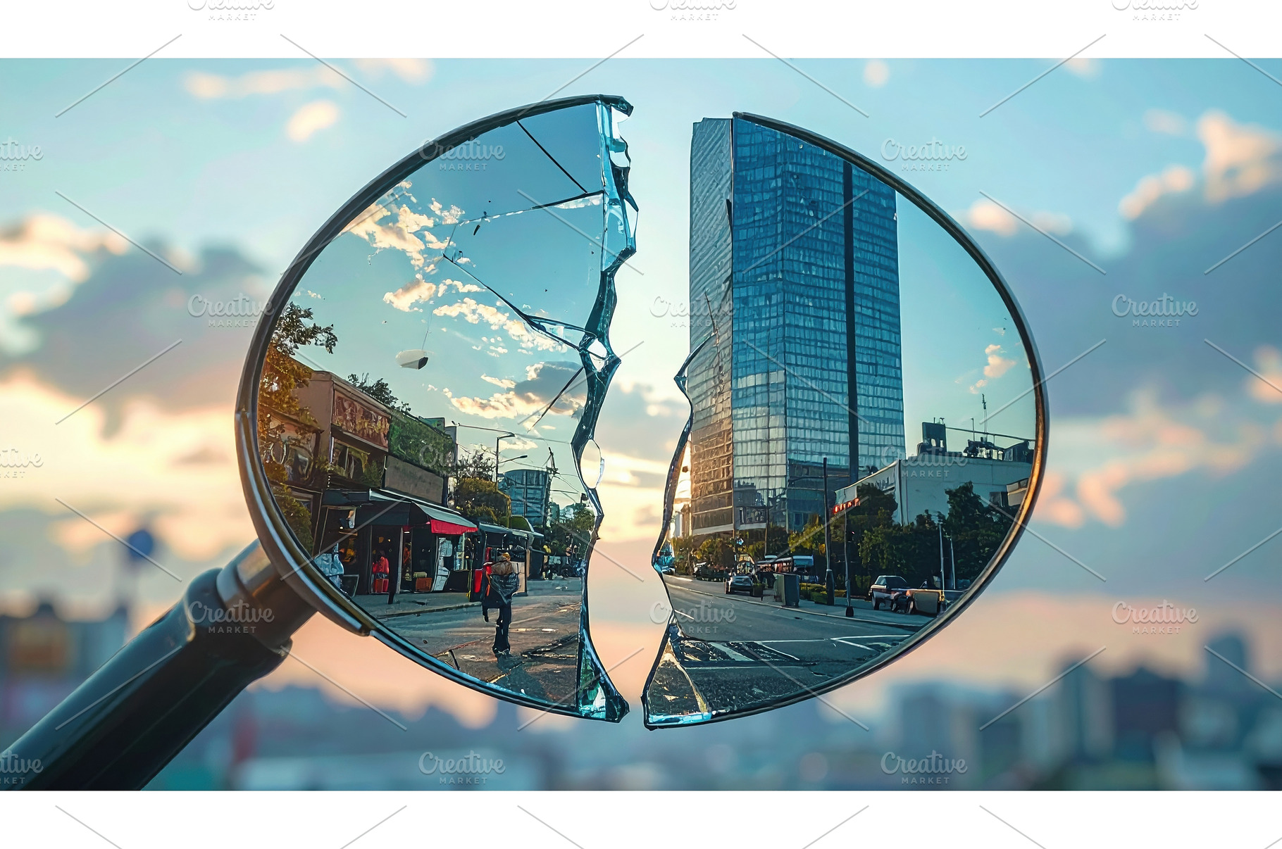 Broken motorcycle mirror reflecting, an Architecture Photo by Igor Tichonow
